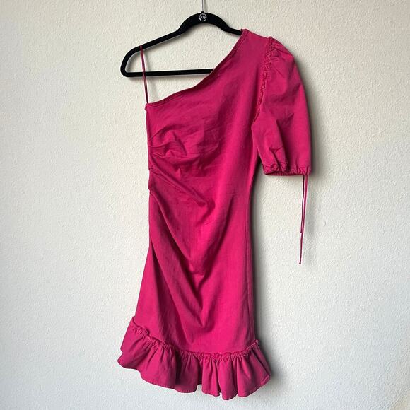 JONATHAN SIMKHAI Pink One Shoulder Denim Mini Dress Size 8 - Picture 3 of 7